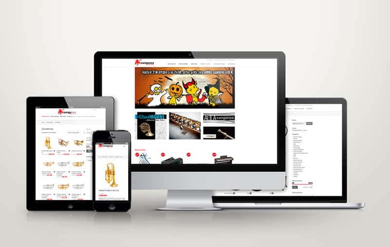 Sanganxa Music Store. Diseño web responsive tienda online de instrumentos musicales. HTML5
