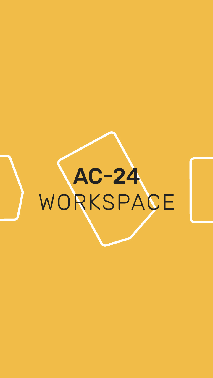 Portada AC-24 WORKSPACE, logotipo principal sobre fondo amarillo corporativo
